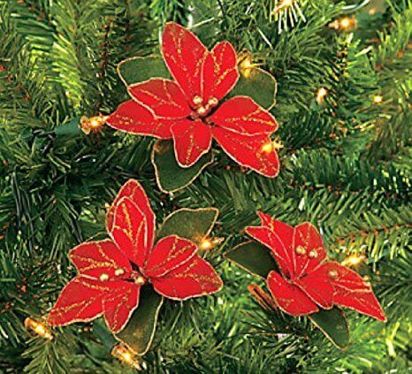 glitter poinsettia ornaments via amazon.com